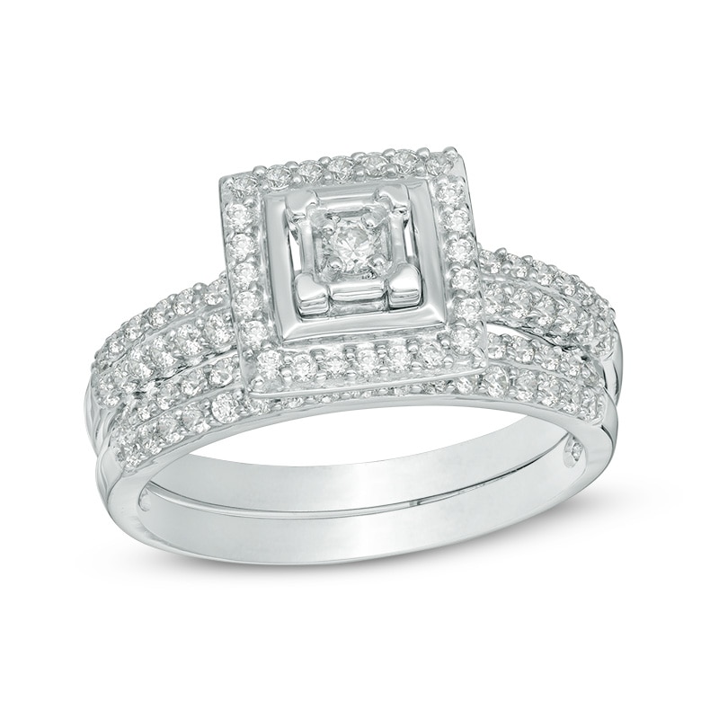 0.58 CT. T.W. Diamond Square Frame Bridal Set in 10K White Gold