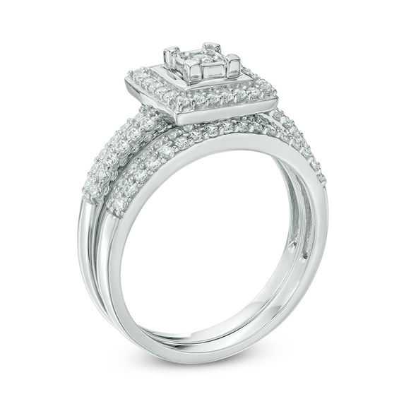 0.58 CT. T.W. Diamond Square Frame Bridal Set in 10K White Gold