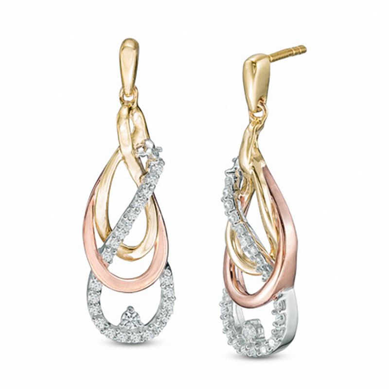 0.30 CT. T.W. Diamond Crossover Drop Earrings in 10K Tri-Tone Gold|Peoples Jewellers