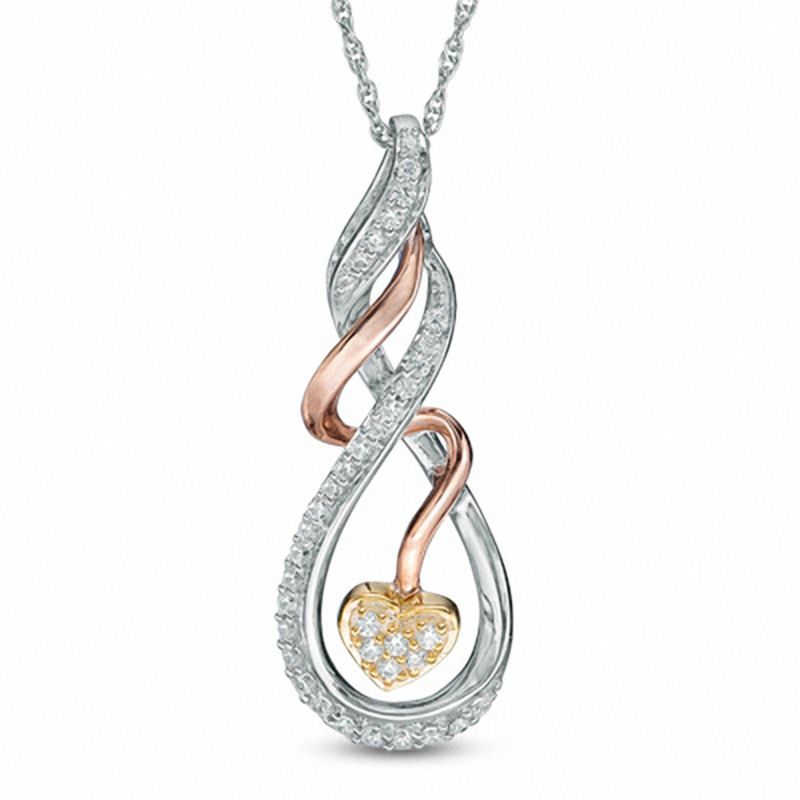 0.23 CT. T.W. Diamond Infinity Loop with Heart Pendant in 10K Tri-Tone Gold