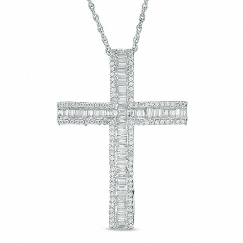 0.83 CT. T.W. Baguette Diamond Cross Pendant in 10K White Gold|Peoples Jewellers