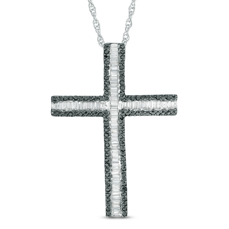 0.83 CT. T.W. Enhanced Black and White Diamond Cross Pendant in 10K White Gold|Peoples Jewellers