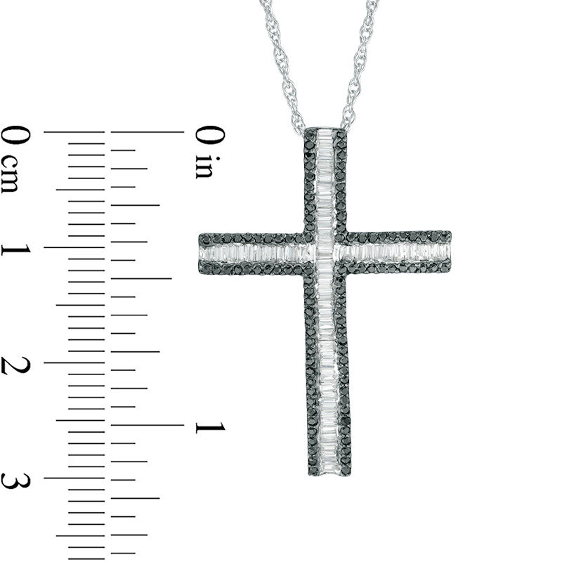 Main Image 2 of 0.83 CT. T.W. Enhanced Black and White Diamond Cross Pendant in 10K White Gold