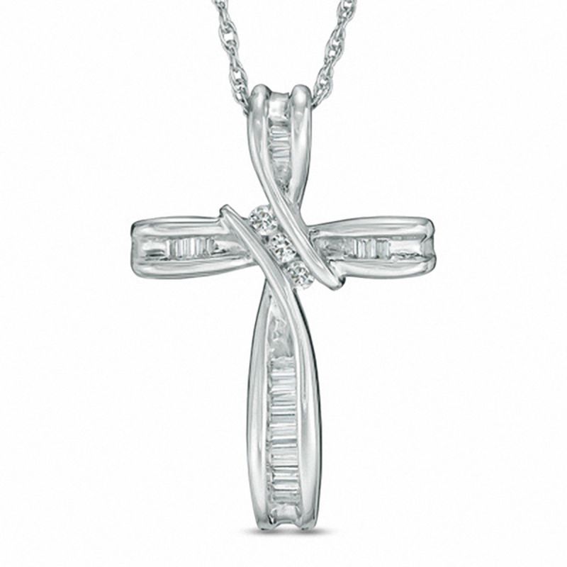 0.18 CT. T.W. Diamond Bypass Cross Pendant in 10K White Gold|Peoples Jewellers