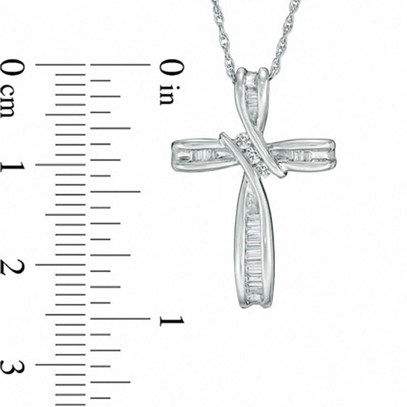 Main Image 2 of 0.18 CT. T.W. Diamond Bypass Cross Pendant in 10K White Gold