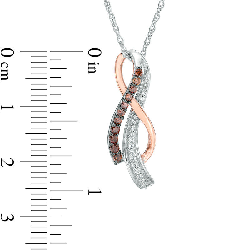 0.23 CT. T.W. Champagne and White Diamond Layered Crossover Pendant in 10K Two-Tone Gold