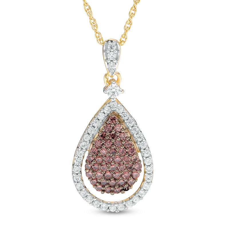 0.58 CT. T.W. Composite Enhanced Champagne and White Diamond Teardrop Pendant in 10K Gold|Peoples Jewellers