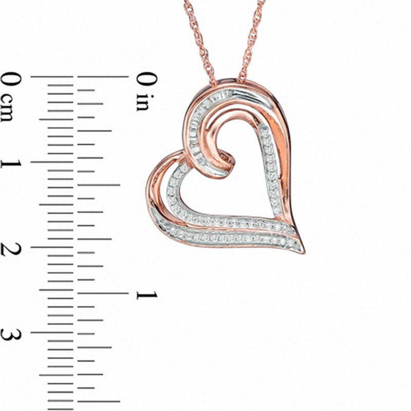 0.23 CT. T.W. Diamond Tilted Heart Pendant in 10K Rose Gold