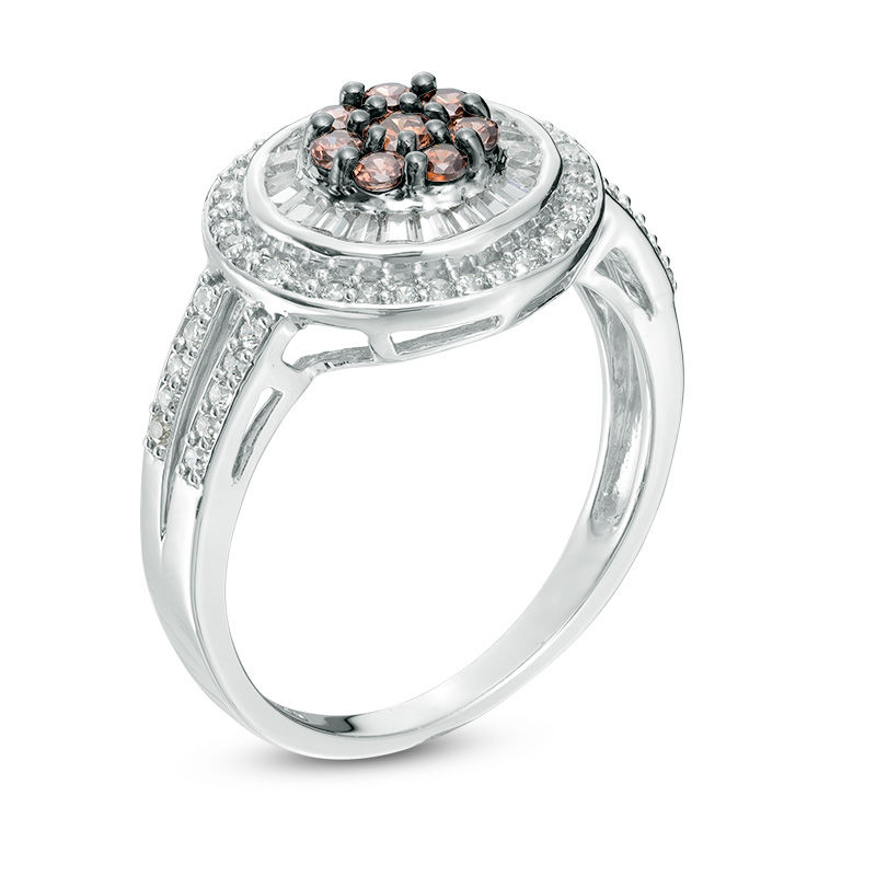 0.70 CT. T.W. Composite Enhanced Champagne and White Diamond Double Frame Ring in 10K White Gold