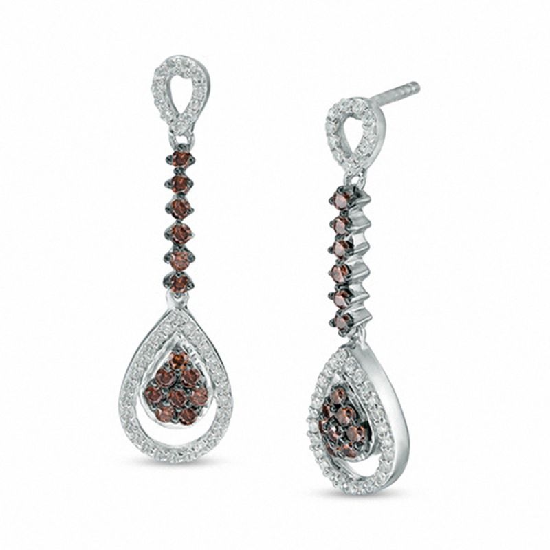 0.58 CT. T.W. Composite Enhanced Champagne and White Diamond Pear-Shaped Drop Earrings in 10K White Gold|Peoples Jewellers