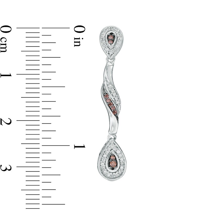 Main Image 2 of 0.30 CT. T.W. Enhanced Champagne and White Diamond Pear-Shaped Wave Drop Earrings in 10K White Gold