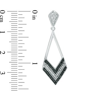 0.23 CT. T.W. Enhanced Black and White Diamond Chevron Drop Earrings in 10K White Gold