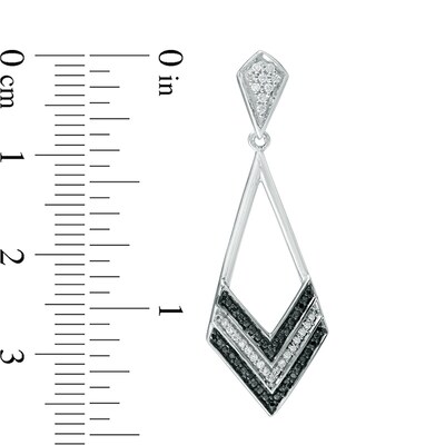 0.23 CT. T.W. Enhanced Black and White Diamond Chevron Drop Earrings in 10K White Gold