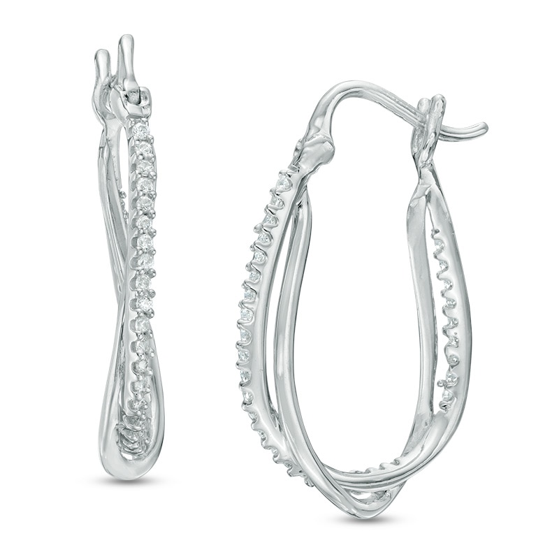 0.30 CT. T.W. Diamond Crossover Hoop Earrings in 10K White Gold|Peoples Jewellers