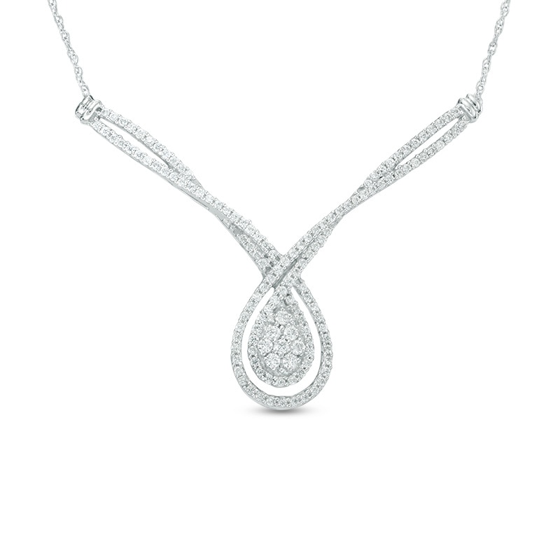 Main Image 1 of 0.95 CT. T.W. Composite Diamond Twist Teardrop Necklace in 10K White Gold