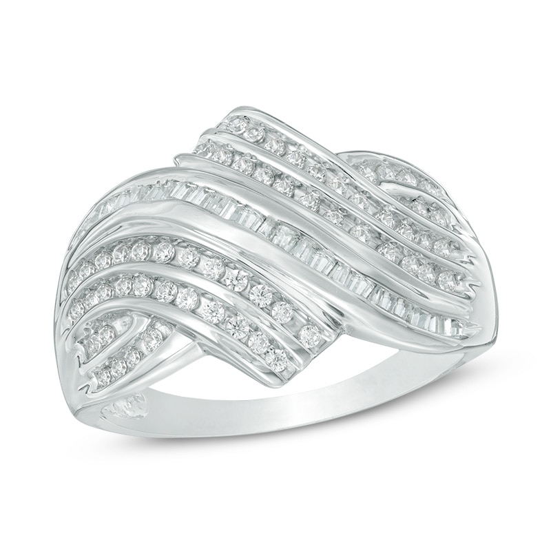 0.45 CT. T.W. Diamond Layered Bypass Ring in 10K White Gold