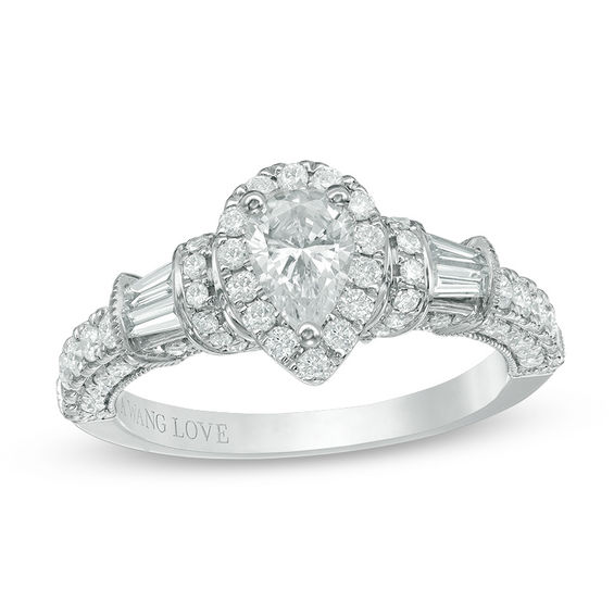 Peoples Jewellers Vera Wang Love Collection 1.18 CT. T.W. Pear Shaped Diamond Frame Engagement Ring in 14K White Gold Upper Canada Mall
