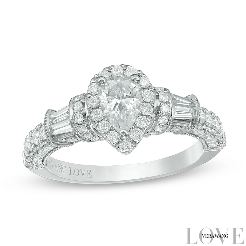Vera Wang Love Collection 1.18 CT. T.W. Pear-Shaped Diamond Frame Engagement Ring 14K White Gold