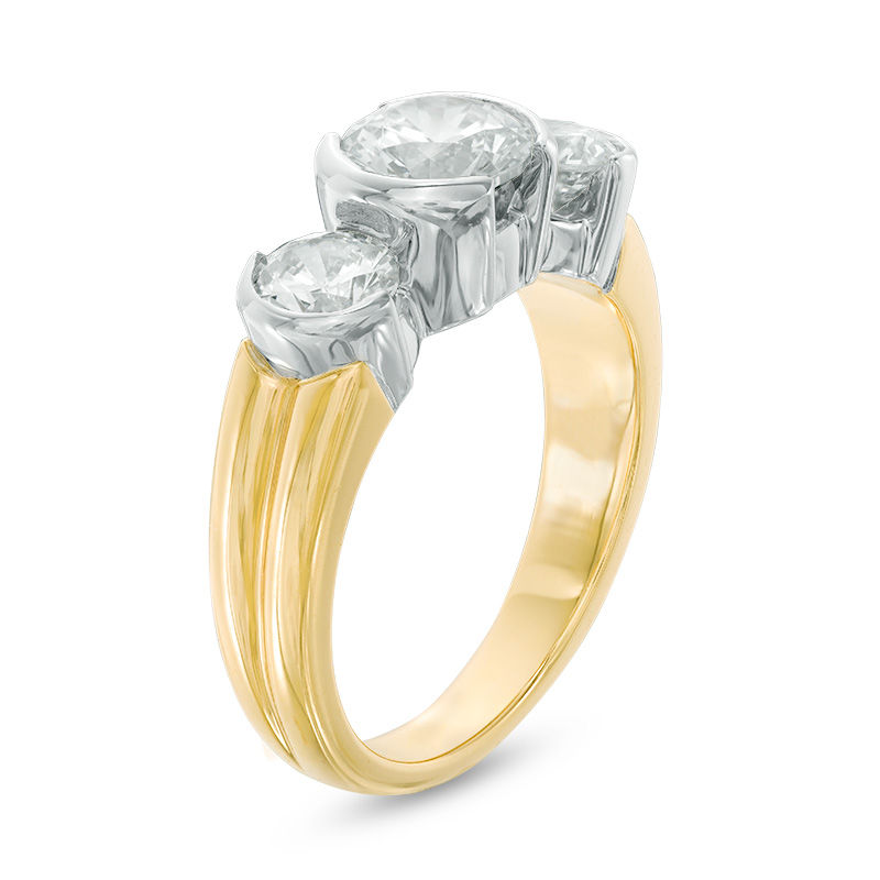 1.50 CT. T.W. Certified Canadian Diamond Three Stone Engagement Ring in 14K Two-Tone Gold (I/I2)