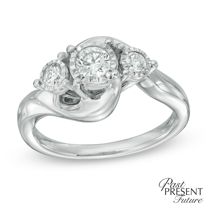 0.50 CT. T.W. Diamond Illusion Twist Past Present Future® Engagement Ring in 10K White Gold