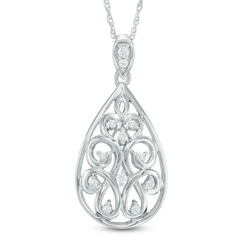 0.18 CT. T.W. Diamond Pear-Shaped Filigree Pendant in Sterling Silver|Peoples Jewellers