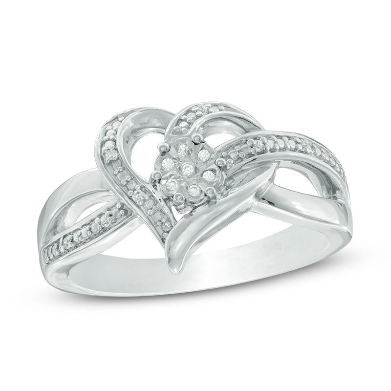 Composite Diamond Accent Woven Heart Ring in Sterling Silver
