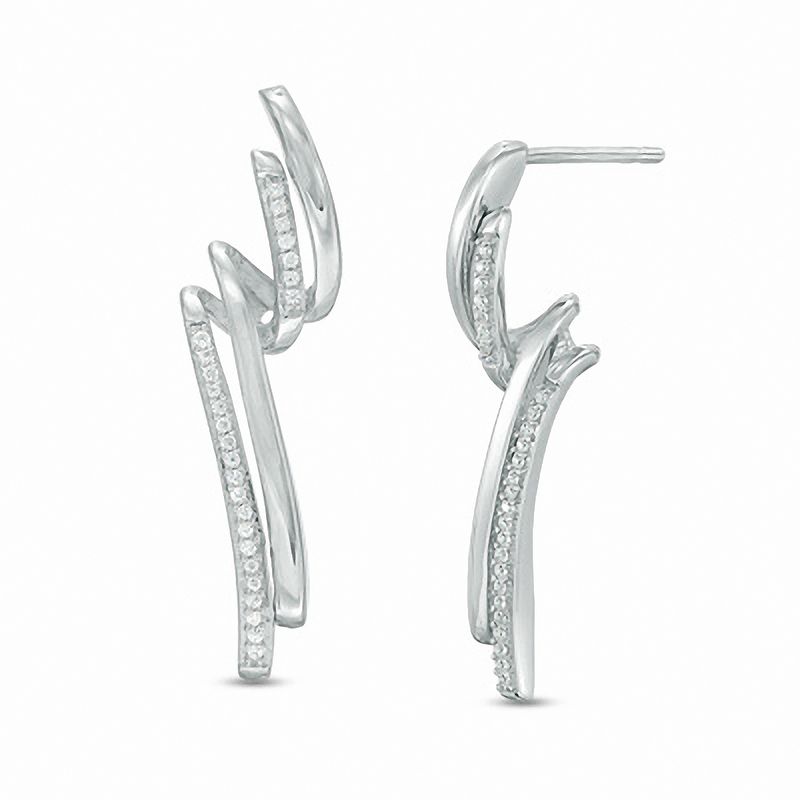 0.15 CT. T.W. Diamond Twist Drop Earrings in Sterling Silver|Peoples Jewellers