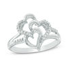 Thumbnail Image 1 of 0.11 CT. T.W. Diamond Three Heart Split Shank Ring in Sterling Silver