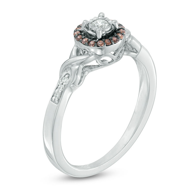 0.15 CT. T.W. Champagne and White Diamond Frame Promise Ring in Sterling Silver