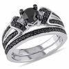 Thumbnail Image 1 of 1.12 CT. T.W. Black Diamond Collar Split Shank Bridal Set in Sterling Silver