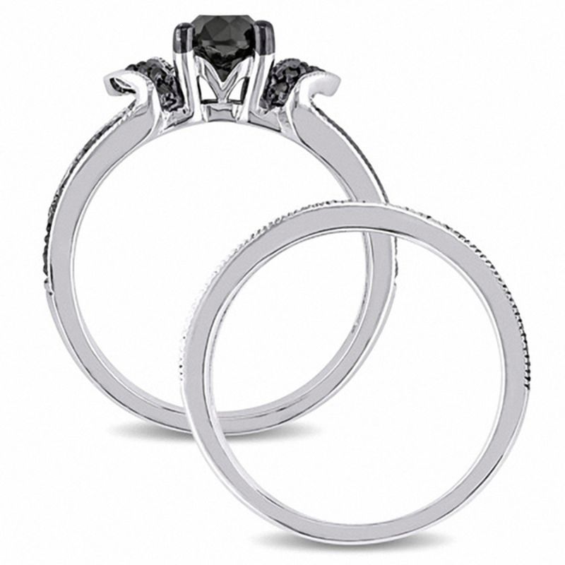 1.12 CT. T.W. Black Diamond Collar Split Shank Bridal Set Sterling Silver