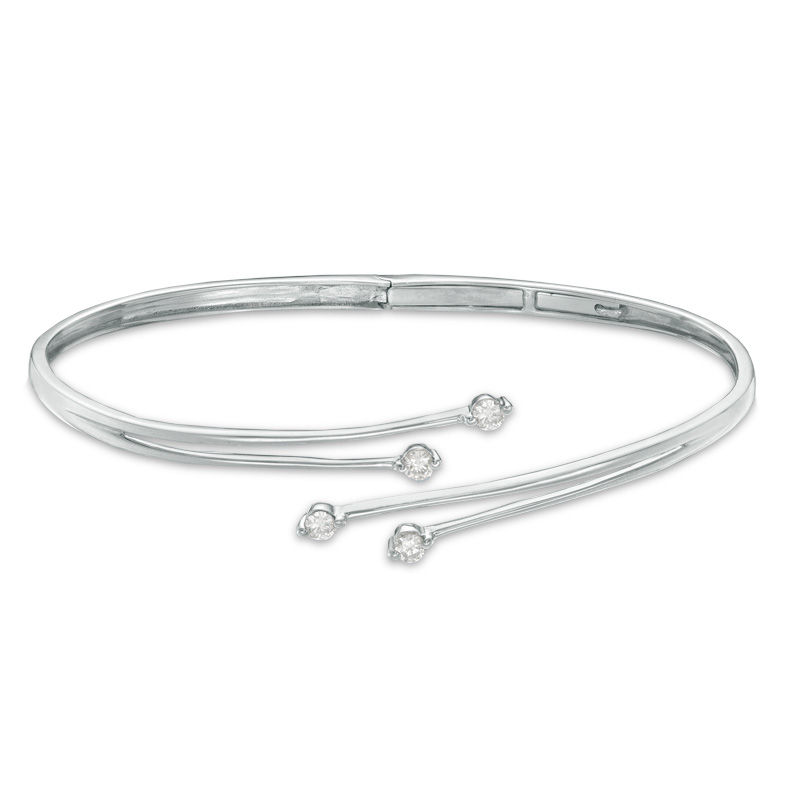 0.33 CT. T.W. Diamond Four Stone Bypass Bangle in 10K White Gold
