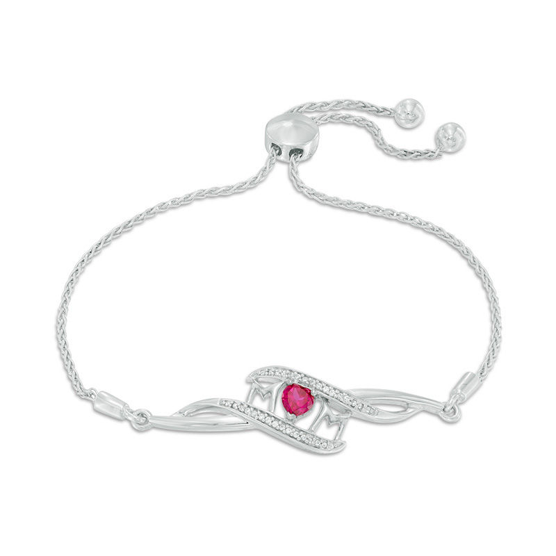 4.0mm Heart-Shaped Lab-Created Ruby and Diamond Accent "MOM" Bypass Bolo Bracelet in Sterling Silver - 9.5"