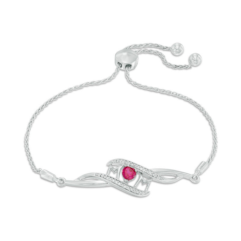 4.0mm Heart-Shaped Lab-Created Ruby and Diamond Accent "MOM" Bypass Bolo Bracelet in Sterling Silver - 9.5"|Peoples Jewellers