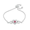 Thumbnail Image 0 of 5.0mm Lab-Created Ruby and Diamond Accent Triple Heart with "MOM" Bolo Bracelet in Sterling Silver - 9.5"