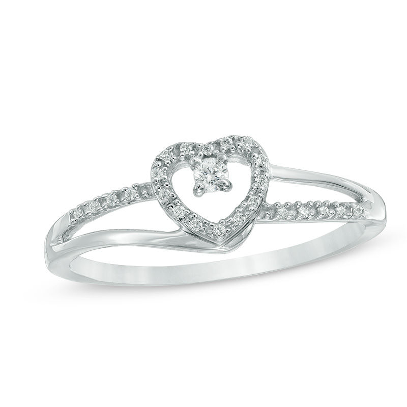 Diamond Accent Heart Split Shank Promise Ring in 10K White Gold|Peoples Jewellers