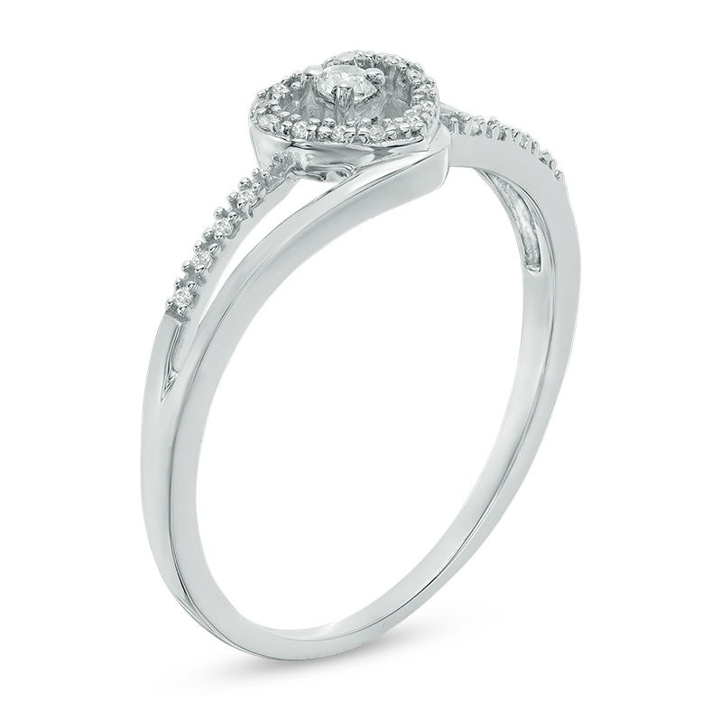 Diamond Accent Heart Split Shank Promise Ring in 10K White Gold