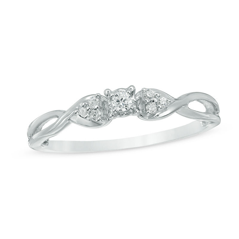 Diamond Accent Twist Shank with Tri-Sides Promise Ring in 10K White Gold