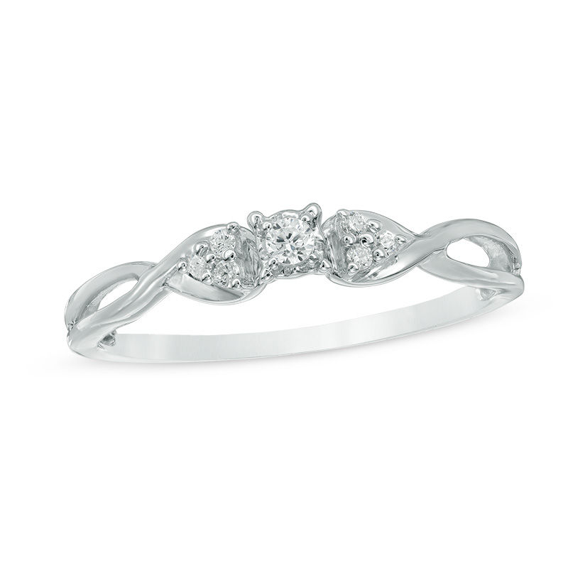 Main Image 1 of Diamond Accent Twist Shank with Tri-Sides Promise Ring in 10K White Gold