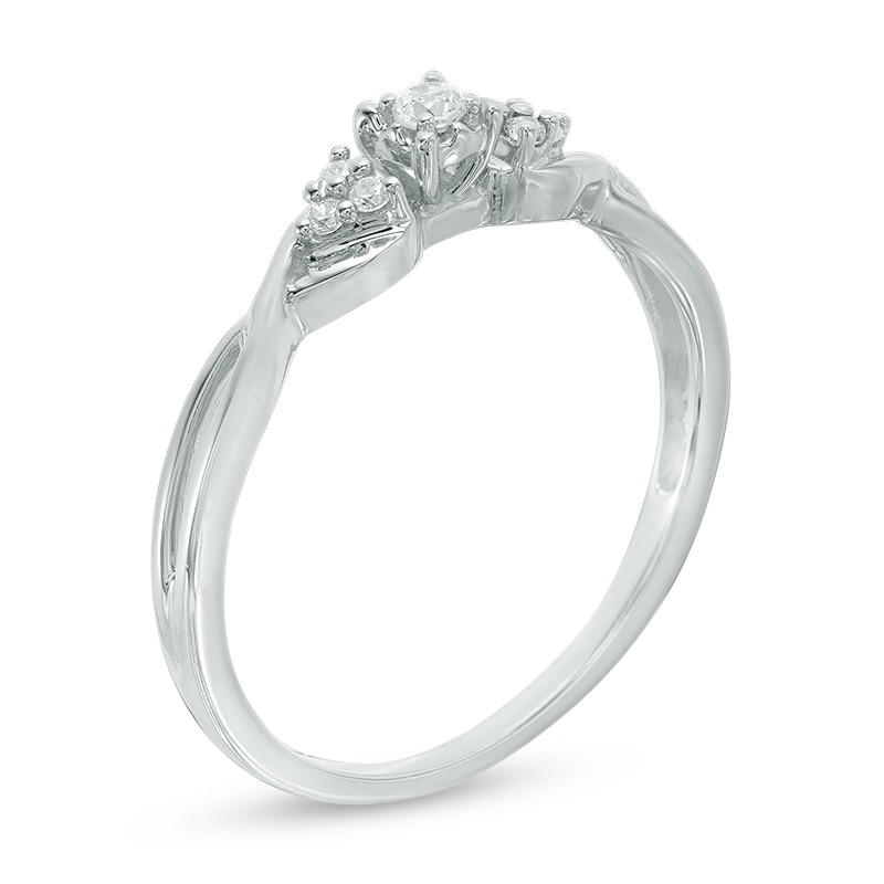 Diamond Accent Twist Shank with Tri-Sides Promise Ring in 10K White Gold