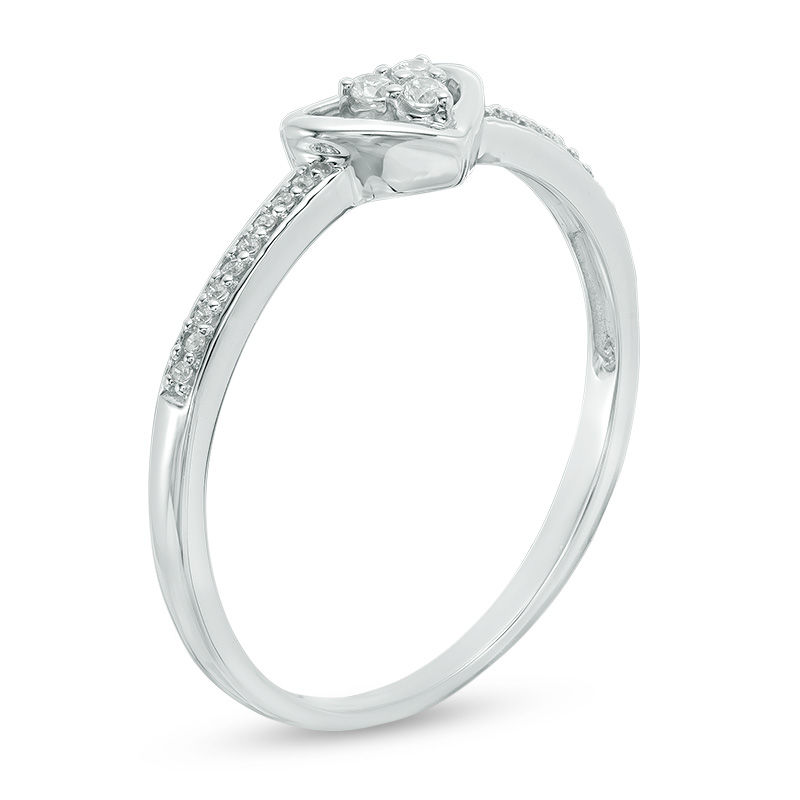 Composite Diamond Accent Three Stone Heart Promise Ring 10K White Gold