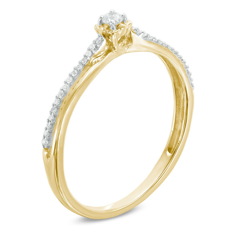 Main Image 2 of 0.09 CT. T.W. Diamond Overlay Split Shank Promise Ring in 10K Gold