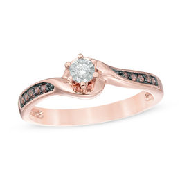 Champagne and White Diamond Accent Swirl Bypass Promise Ring in 10K Rose Gold