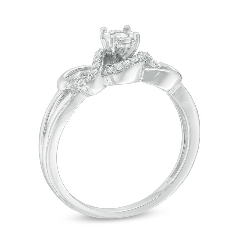 0.12 CT. T.W. Diamond Swirl Heart Sides Promise Ring in Sterling Silver