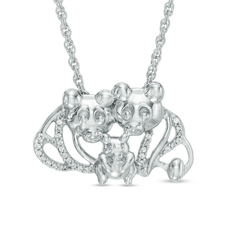 Diamond Accent Teddy Bear Family Necklace in Sterling Silver - 17"|Peoples Jewellers