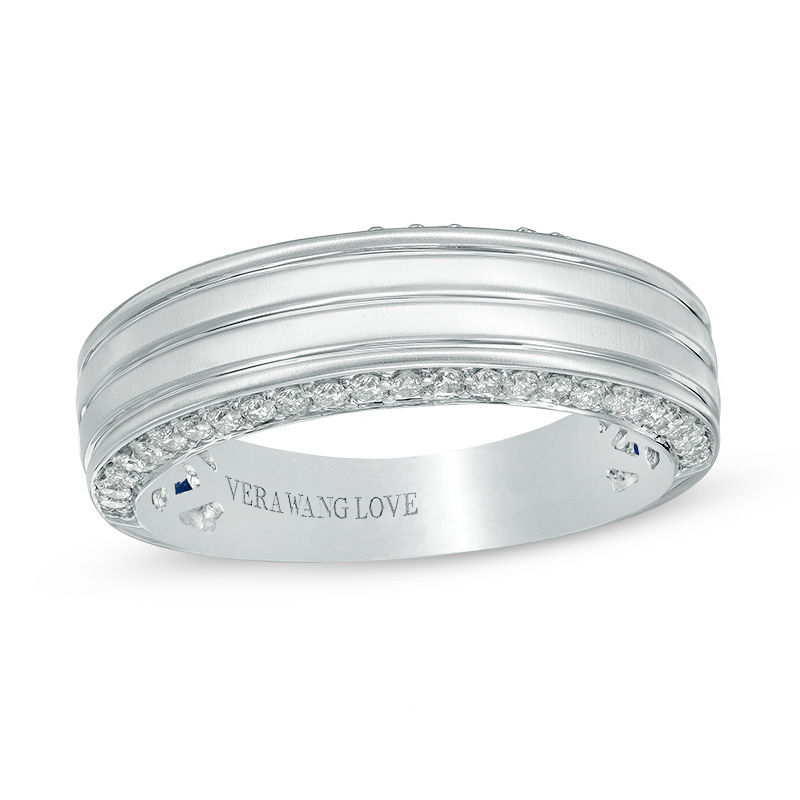 Vera Wang Love Collection Men's 0.45 CT. T.W. Diamond Edge Grooved Wedding Band in 14K White Gold|Peoples Jewellers