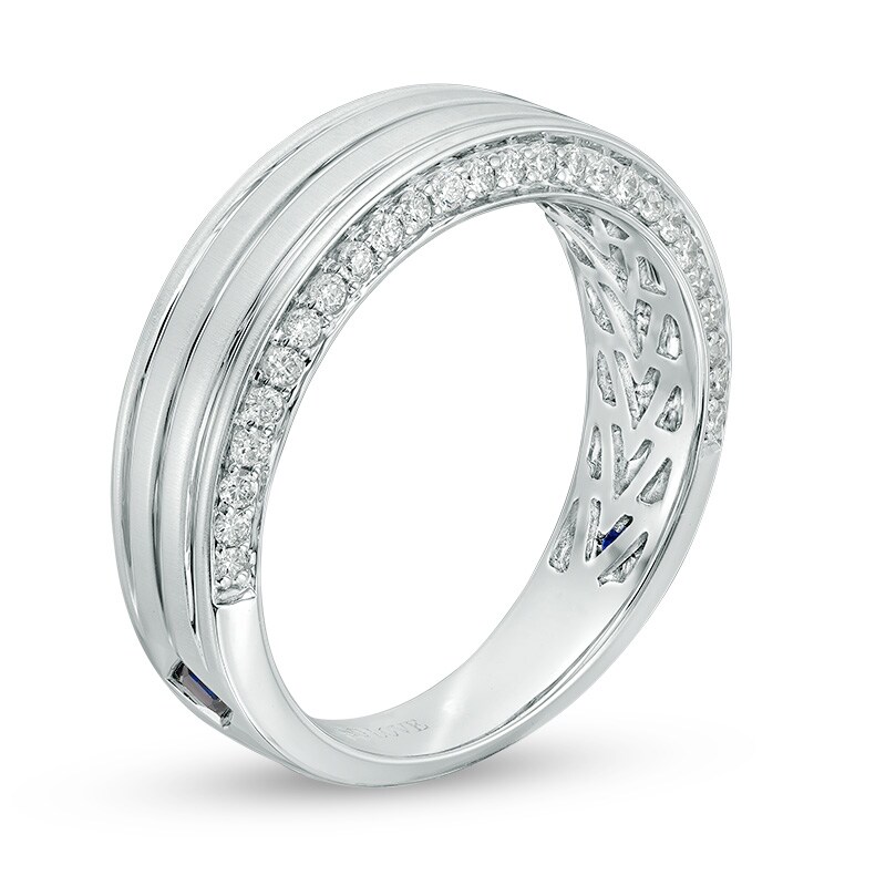 Vera Wang Men's 0.45 CT. T.W. Diamond Edge Grooved Wedding Band in 14K White Gold