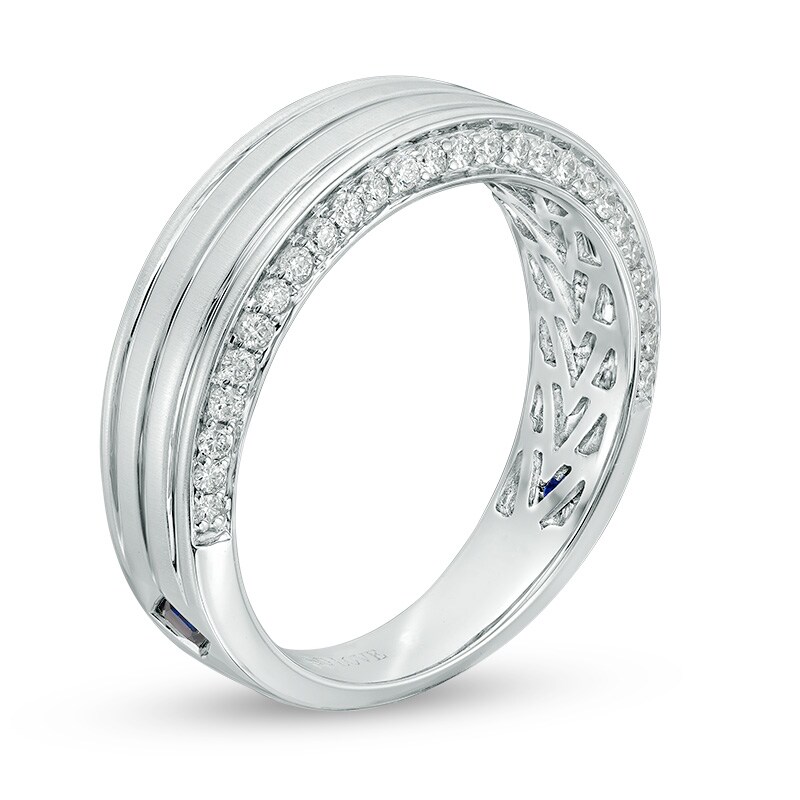 Vera Wang Love Collection Men's 0.45 CT. T.W. Diamond Edge Grooved Wedding Band in 14K White Gold