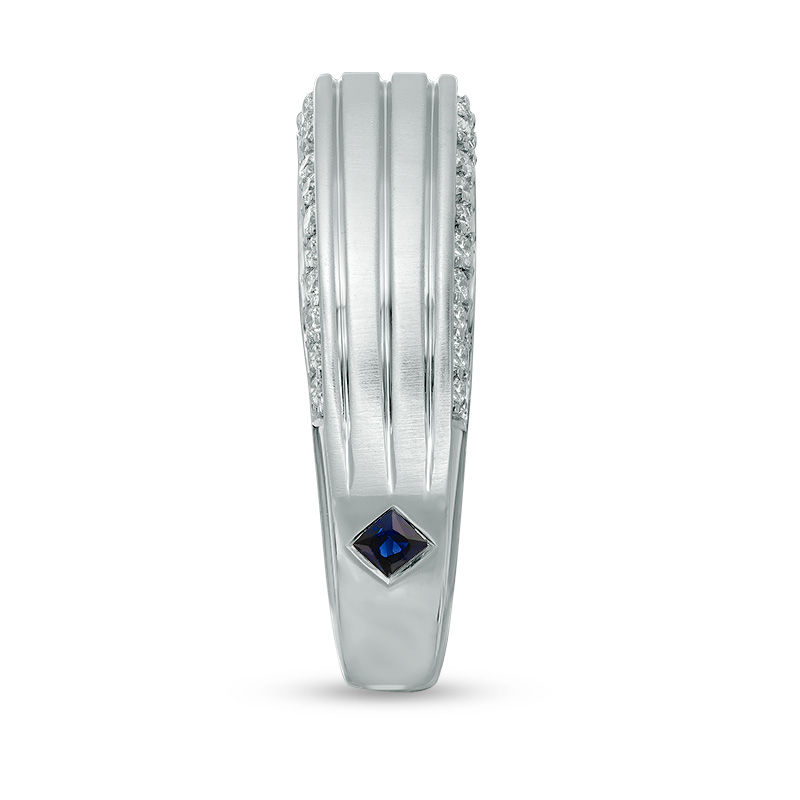 Vera Wang Men's 0.45 CT. T.W. Diamond Edge Grooved Wedding Band in 14K White Gold
