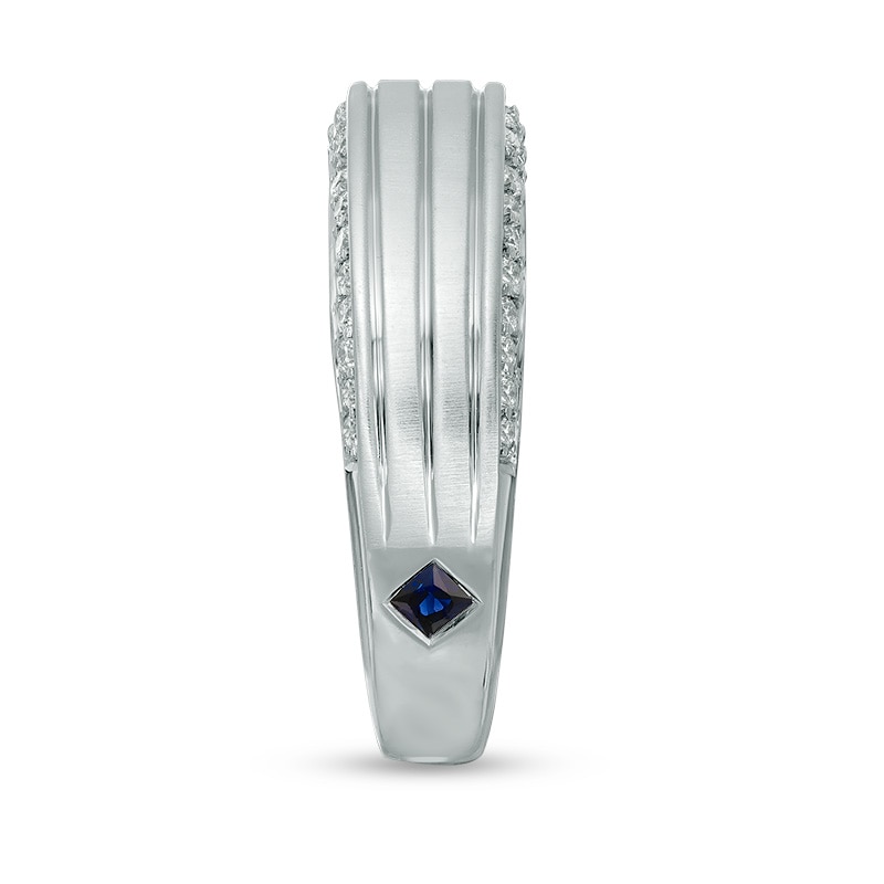 Vera Wang Love Collection Men's 0.45 CT. T.W. Diamond Edge Grooved Wedding Band in 14K White Gold